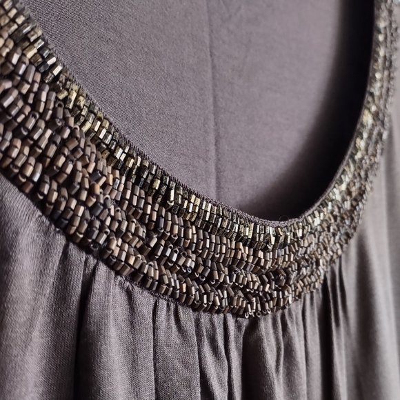 DREAM Size 12 Casual Rayon Stretch A-line Beaded Chocolate color Comfort Dress - Picture 10 of 12